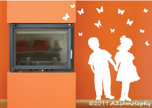 Samolepky na zeď - Děti s motýlky