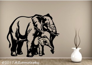 Samolepky na zeď - Slon s mládětem