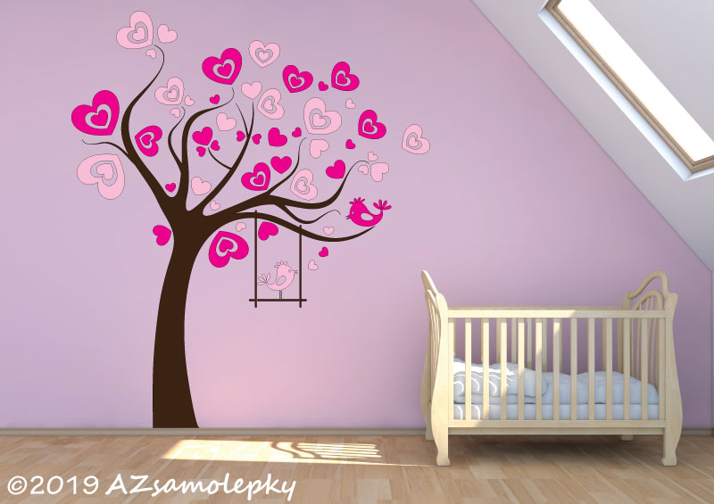Dětské samolepky na zeď - Srdíčkový strom - XL (130 x 150 cm) + doprava zdarma