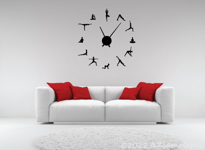 Samolepicí hodiny na zeď - Jóga - kolekce XL - černý hodinový strojek + doprava zdarma