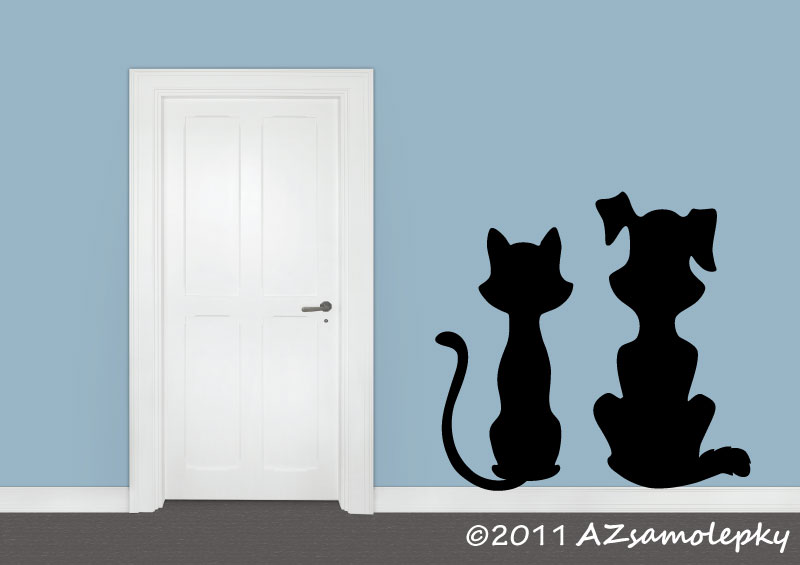 Samolepky na zeď - Pejsek a kočička - XL (84 x 80 cm)