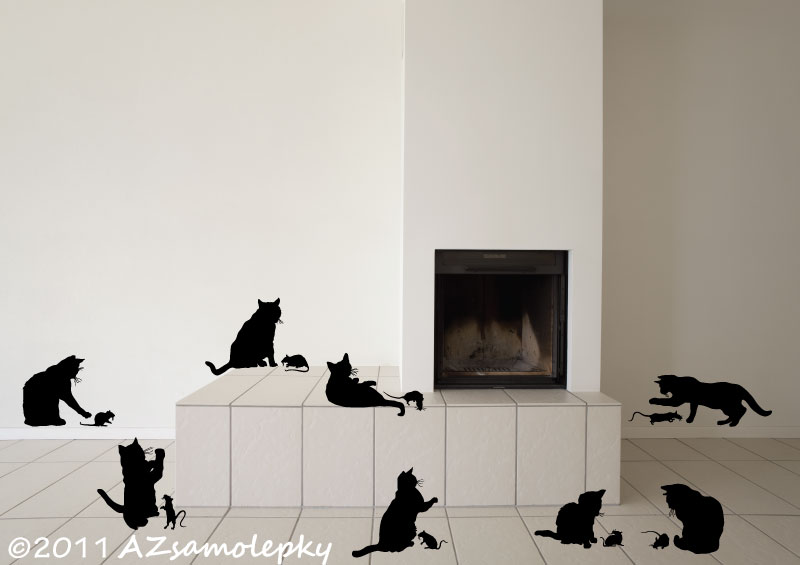 Samolepky na zeď - Hra kočky s myší - kolekce S