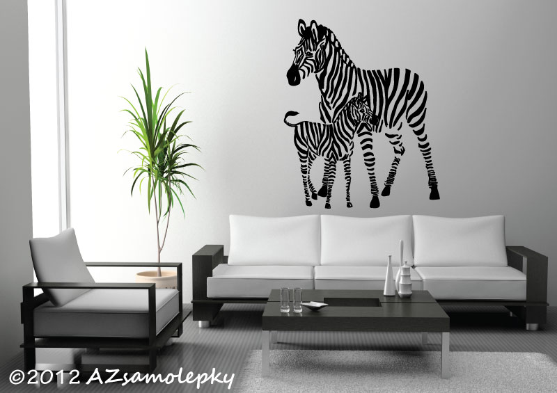 Samolepky na zeď - Zebra s mládětem - S (25 x 30 cm)