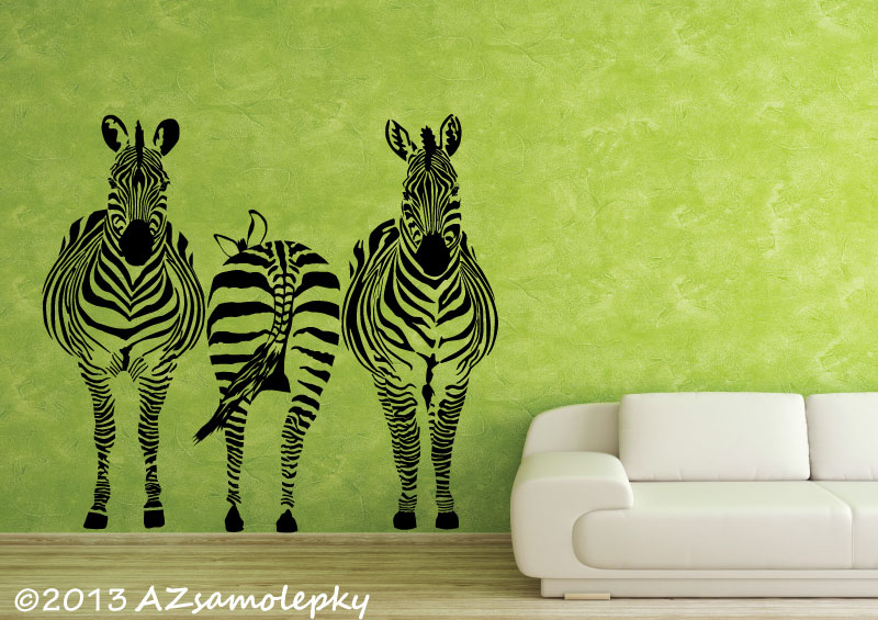 Samolepky na zeď - Tři zebry - M (82 x 75 cm)