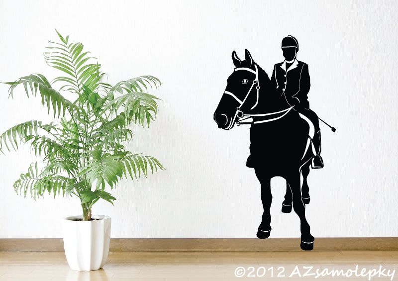 Samolepky na zeď - Kůň se žokejem - M (43 x 75 cm)