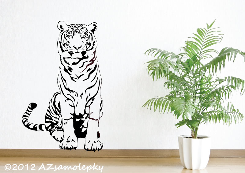 Samolepky na zeď - Sedící tygr - XL (70 x 110 cm)