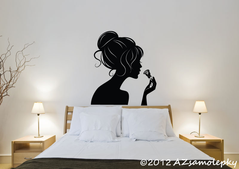 Samolepky na zeď - Dívka s růží - XL (75 x 90 cm)