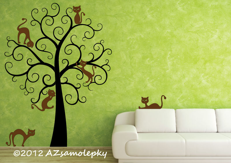 Samolepky na zeď - Kočičí strom - M (75 x 100 cm)