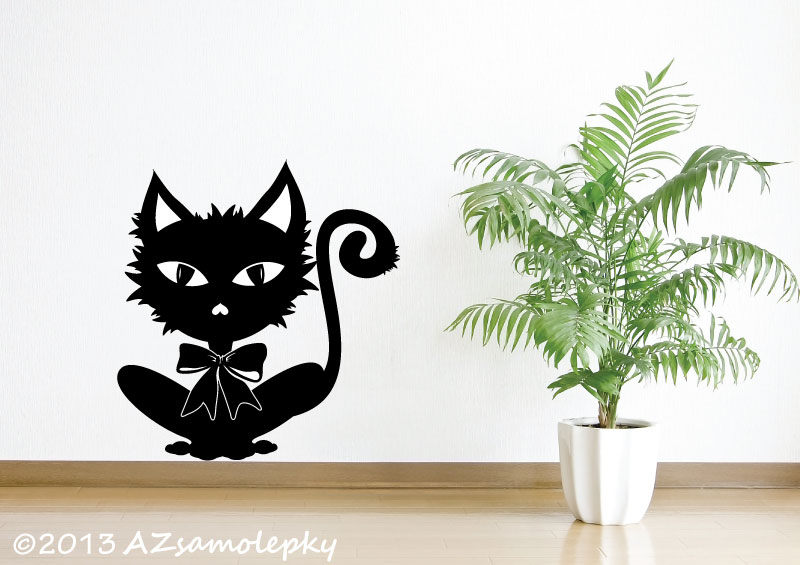 Samolepky na zeď - Kočka s mašlí I. - S (28 x 30 cm)