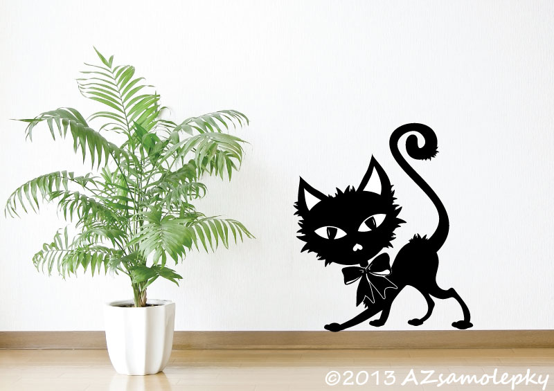 Samolepky na zeď - Kočka s mašlí II. - L (50 x 60 cm)