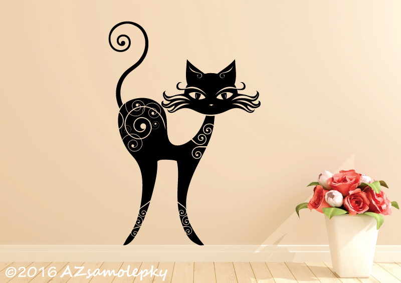 Samolepky na zeď - Kočka Ornament - XL (82 x 120 cm)