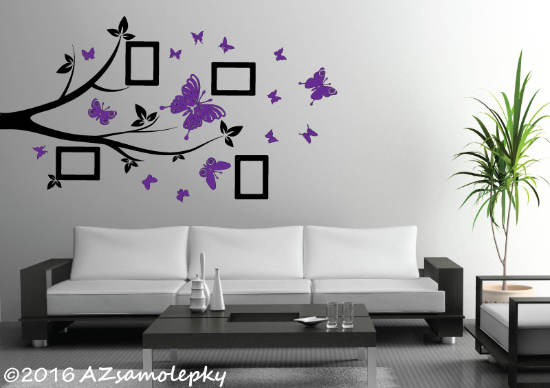Samolepky na zeď - FOTO větvička s motýlky - L