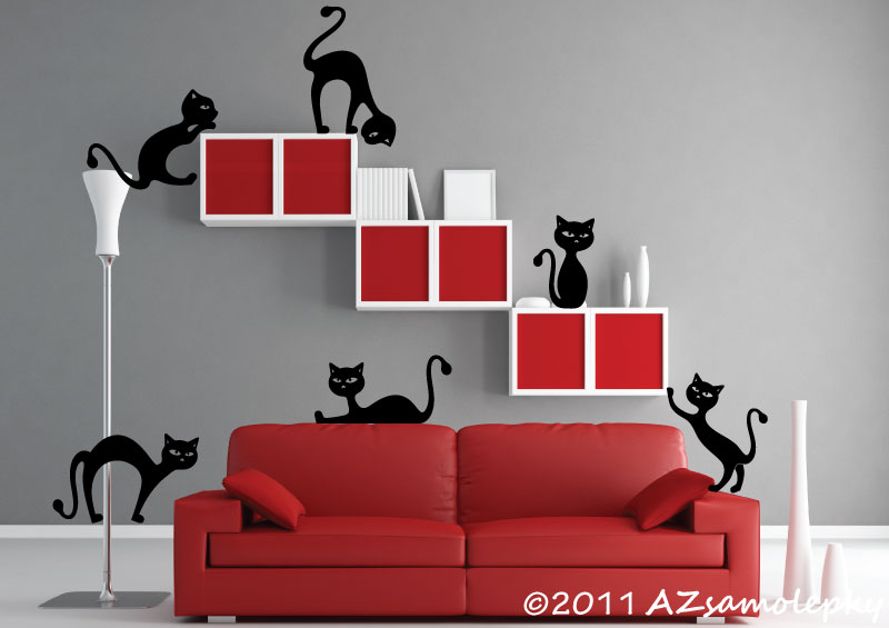 Samolepky na zeď - Kočky v akci - kolekce M