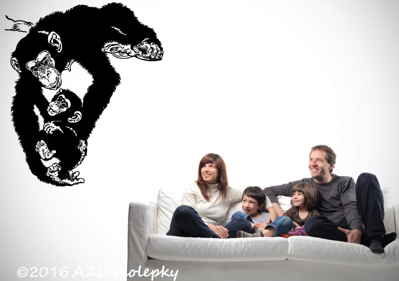 Samolepky na zeď - Šimpanz a mládě - XL (60 x 93 cm)