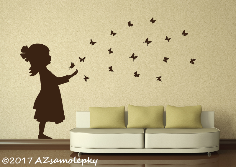 Samolepky na zeď - Motýlková holčička - L (55 x 90 cm)