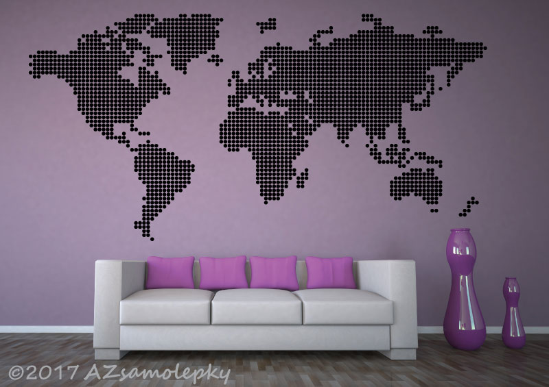 Samolepky na zeď - Mapa světa-puntíky - XXL (250 x 125 cm) + doprava zdarma