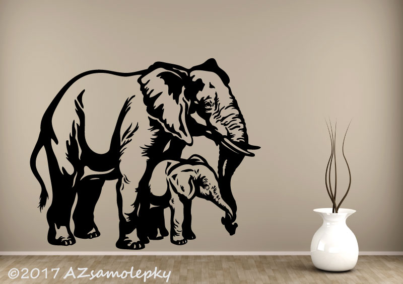 Samolepky na zeď - Slon s mládětem - L (120 x 100 cm)