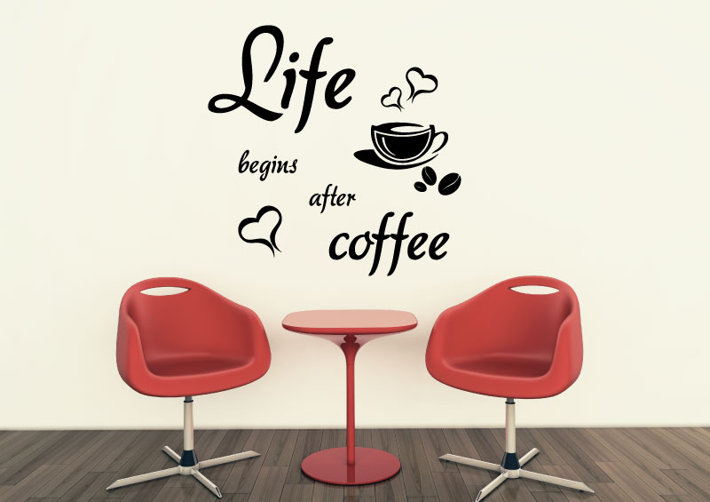 Samolepky na zeď-Nápis-Life-coffee - XXL (120 x 120 cm)
