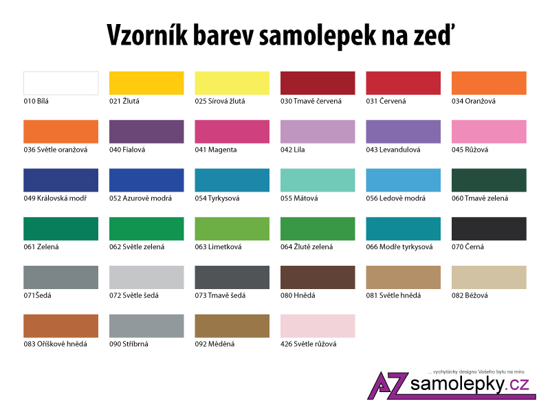 Vzorník barev - Samolepky na zeď | AZsamolepky.cz